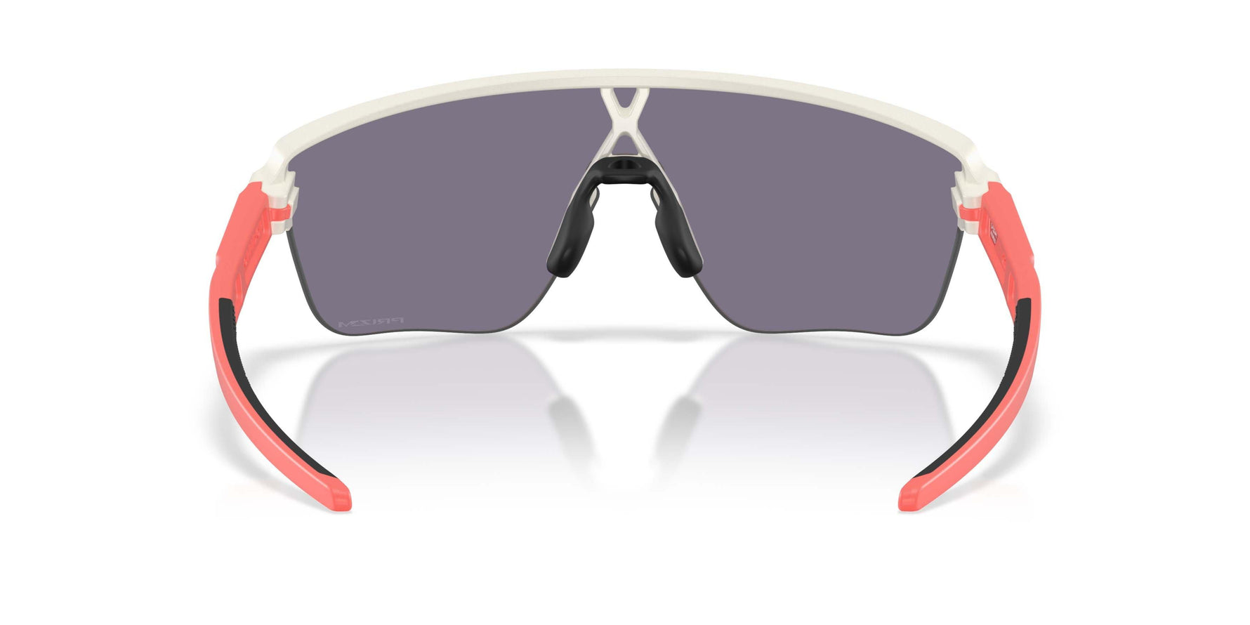 Oakley Corridor SQ sunglasses with matte white frame, coral temple tips, and grey lenses