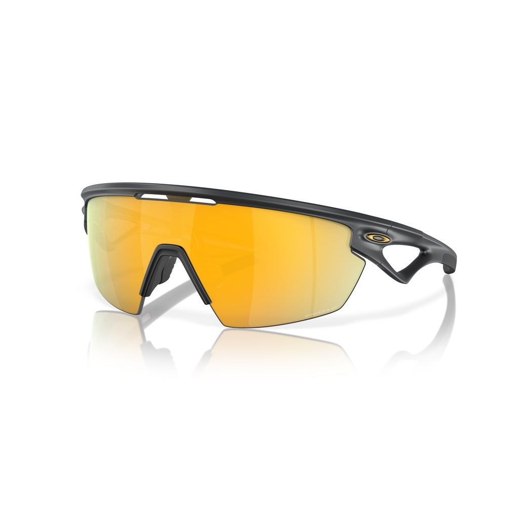 Oakley Sphaera sunglasses with matte carbon frame and orange Prizm polarized lenses