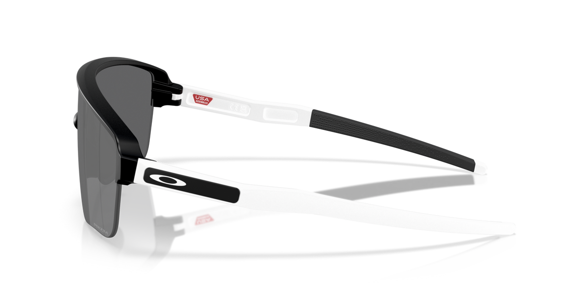 Oakley Corridor SQ sunglasses in matte black with white temples and Prizm Black lenses