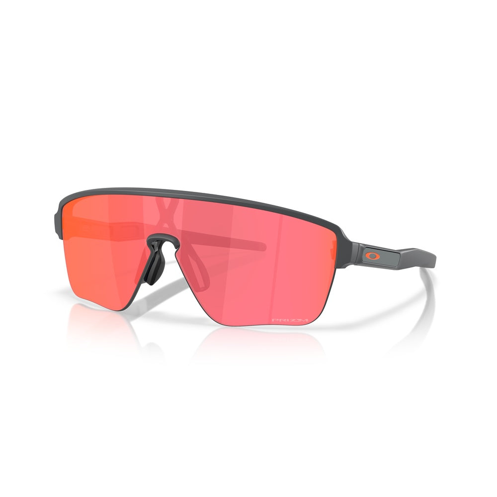Oakley Corridor sunglasses with matte carbon frame and red-orange Prizm Trail Torch lenses