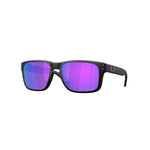 Oakley Holbrook S sunglasses in matte black frame with purple Prizm Violet lenses, angled view