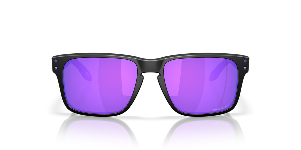 Oakley Holbrook S sunglasses front view with matte black frame and bright violet Prizm lenses