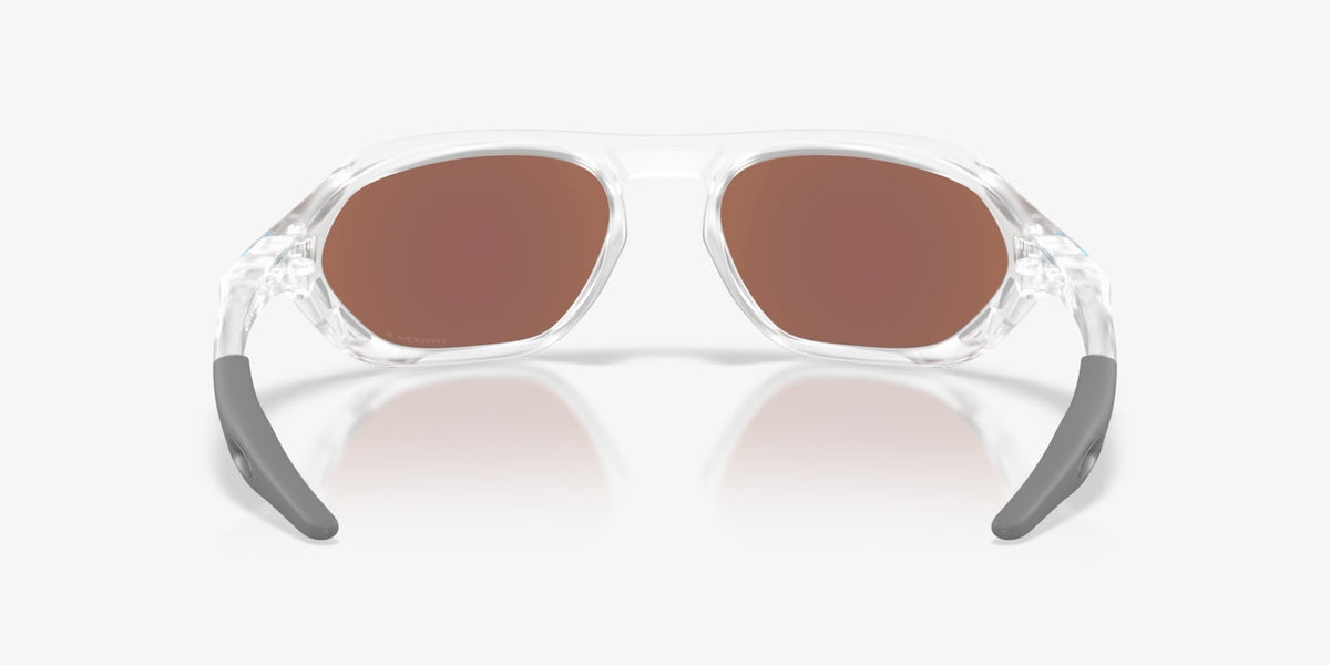Oakley Cage Jacket sunglasses rear view showing clear frame structure and grey temple tips