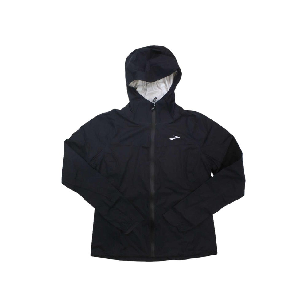 Brooks High Point Waterproof Women's Jacket in black with hooded design and front zipper