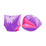 TYR Start to Swim Kids Arm Floats in purple and pink colorway with brand logo