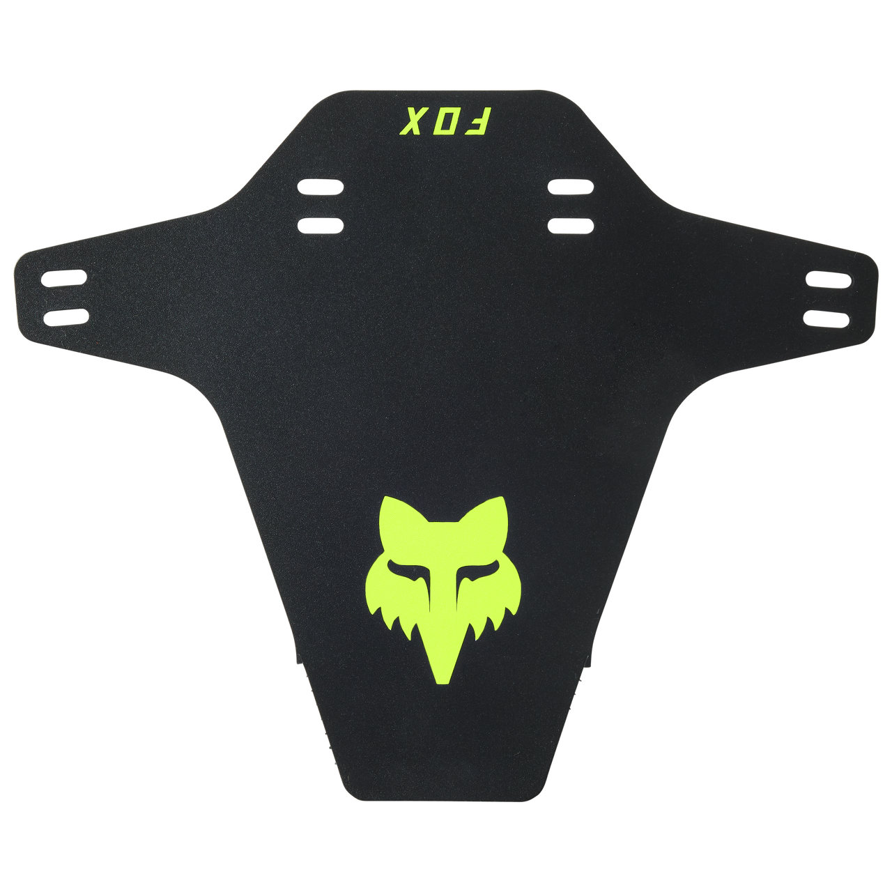 Fox Racing black mudguard with fluorescent green fox logo and mounting holes
