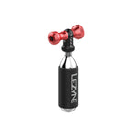Lezyne Control Drive CO2 inflator head with black cartridge and red valve components