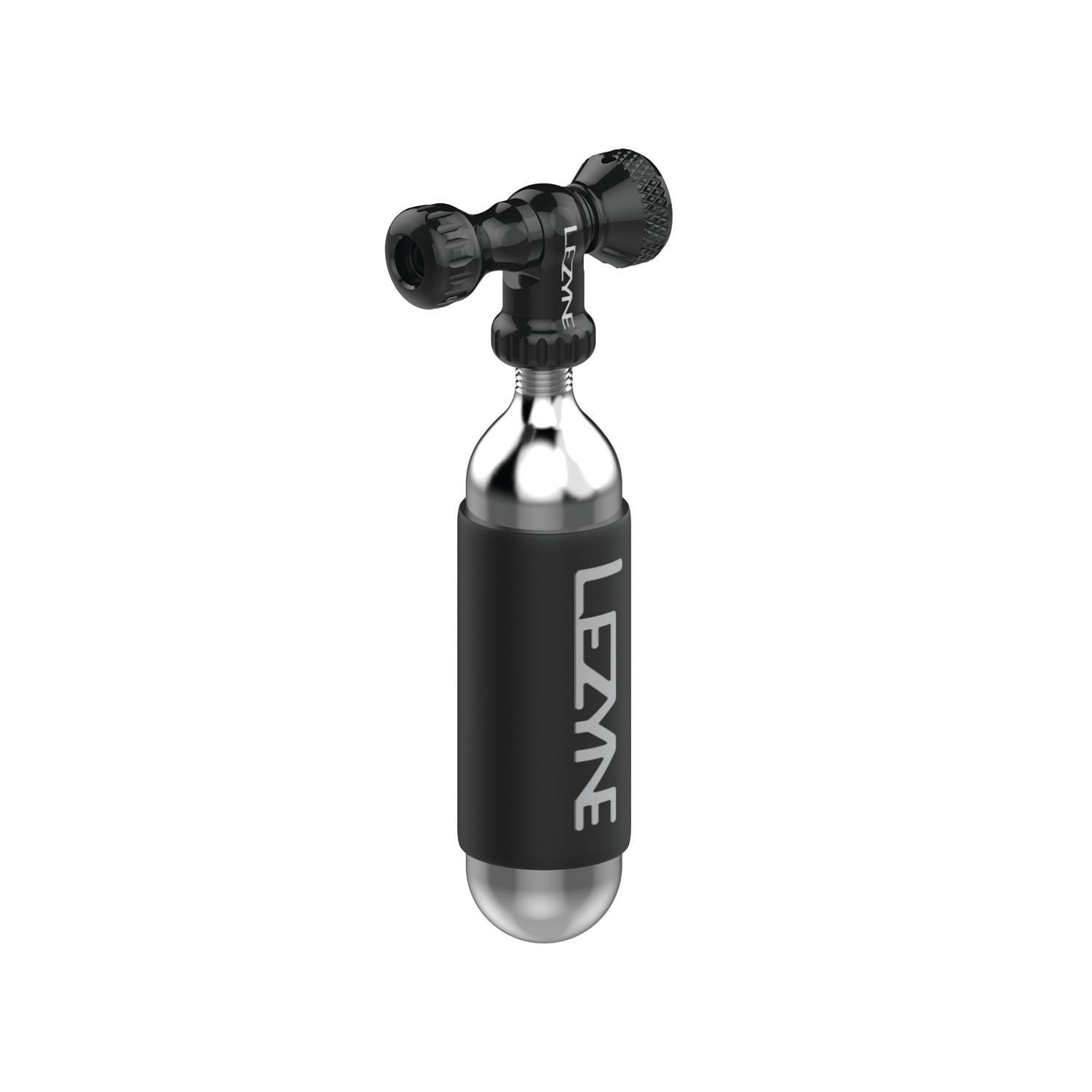 Lezyne Control Drive CO2 inflator head with cartridge in black and silver