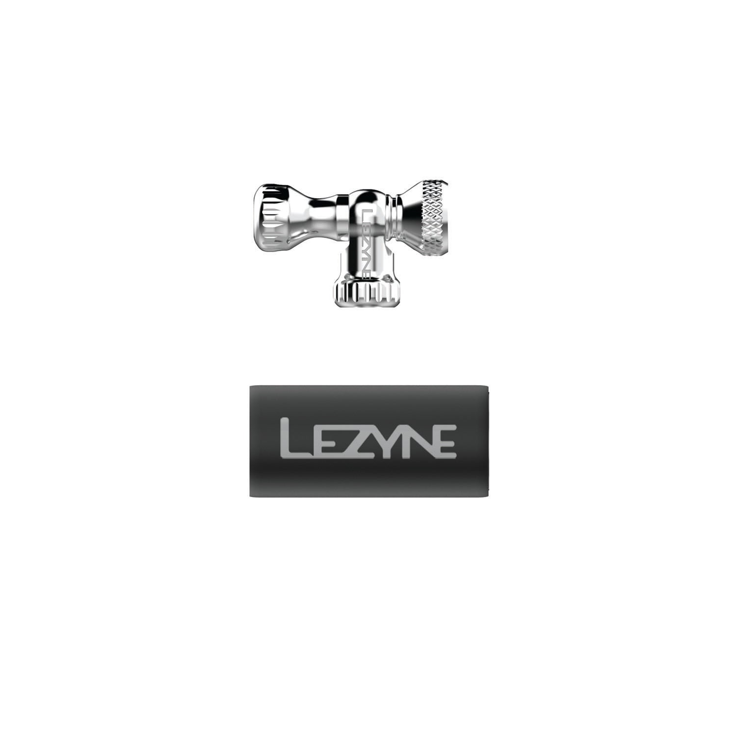 Lezyne Control Drive CO2 head in silver chrome finish with brand logo