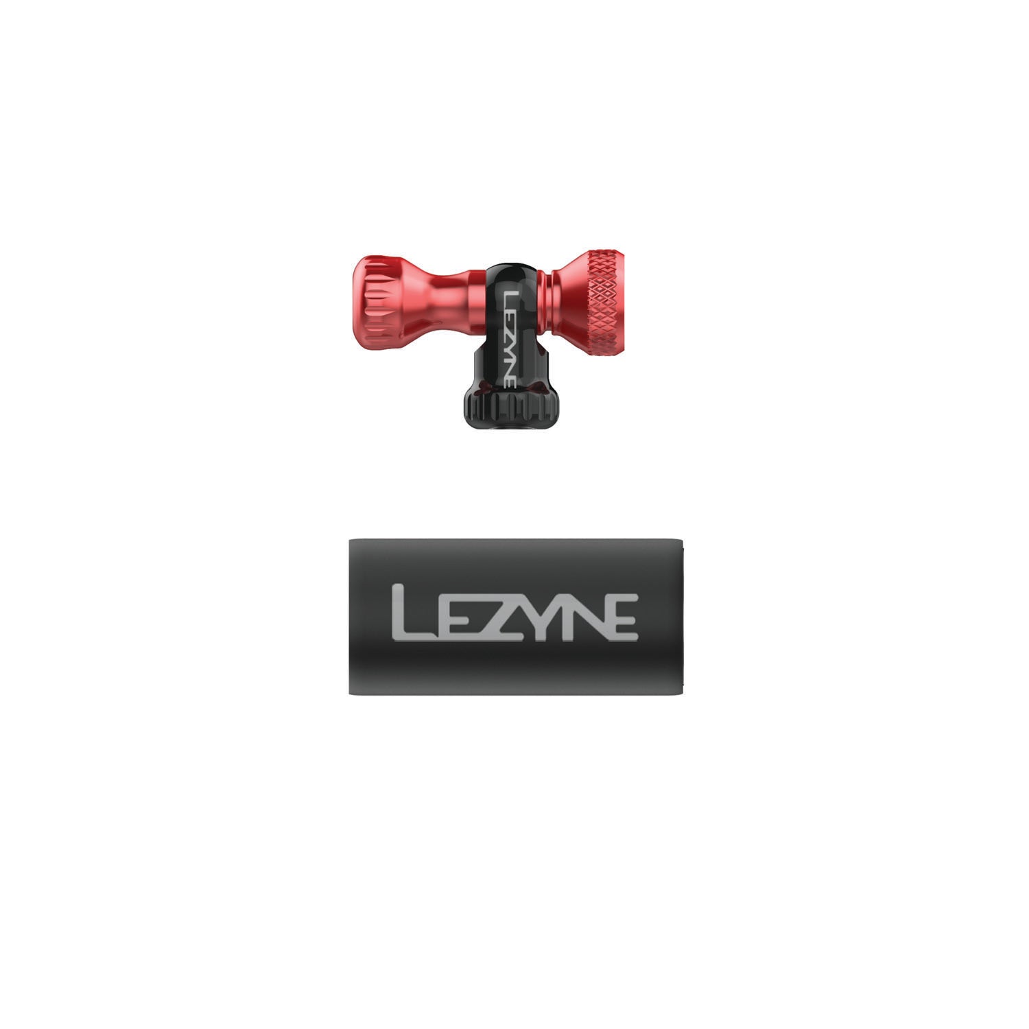 Lezyne Control Drive CO2 head in red and black with clean studio background