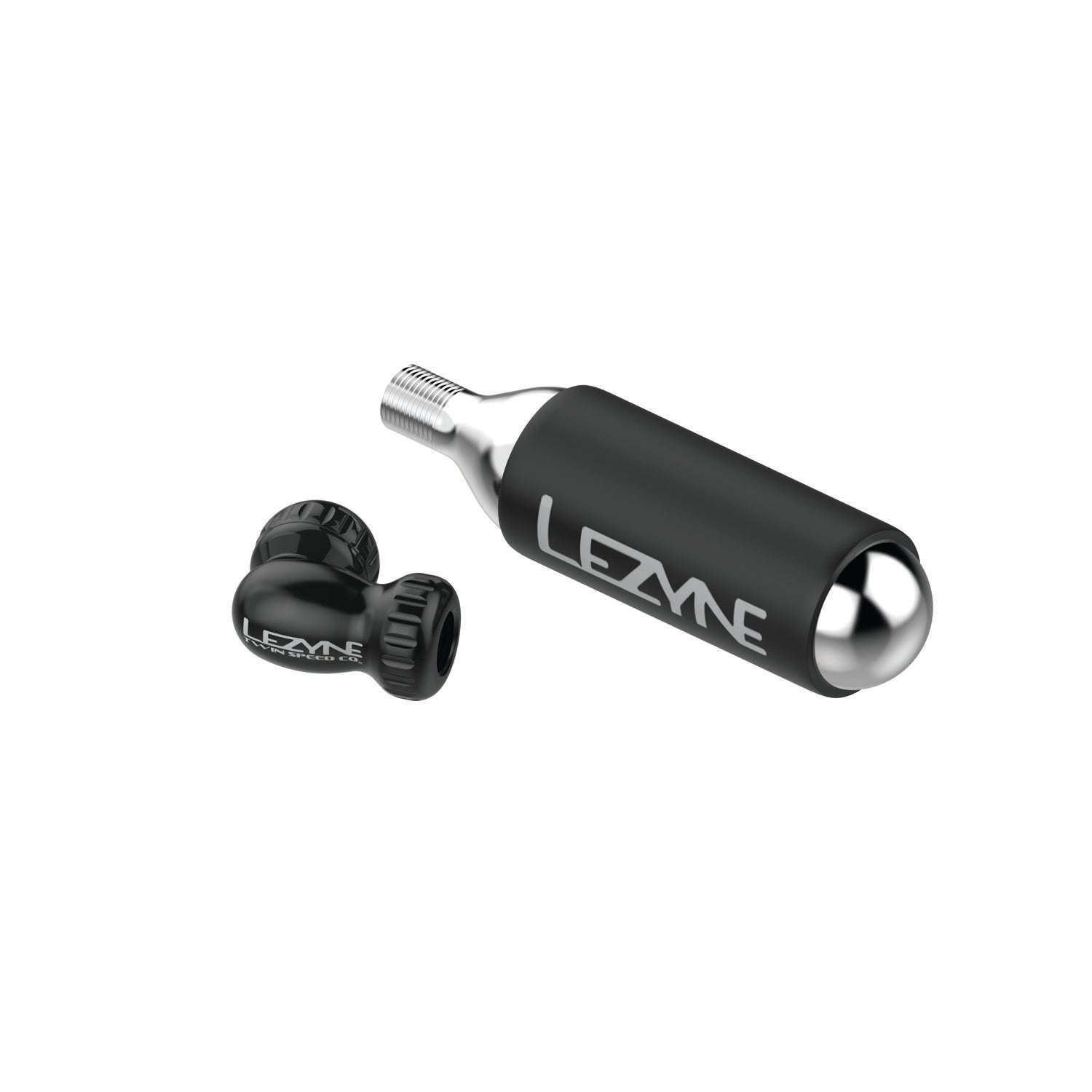 Lezyne Twin Speed Drive CO2 inflator head in black with threaded cartridge attachment