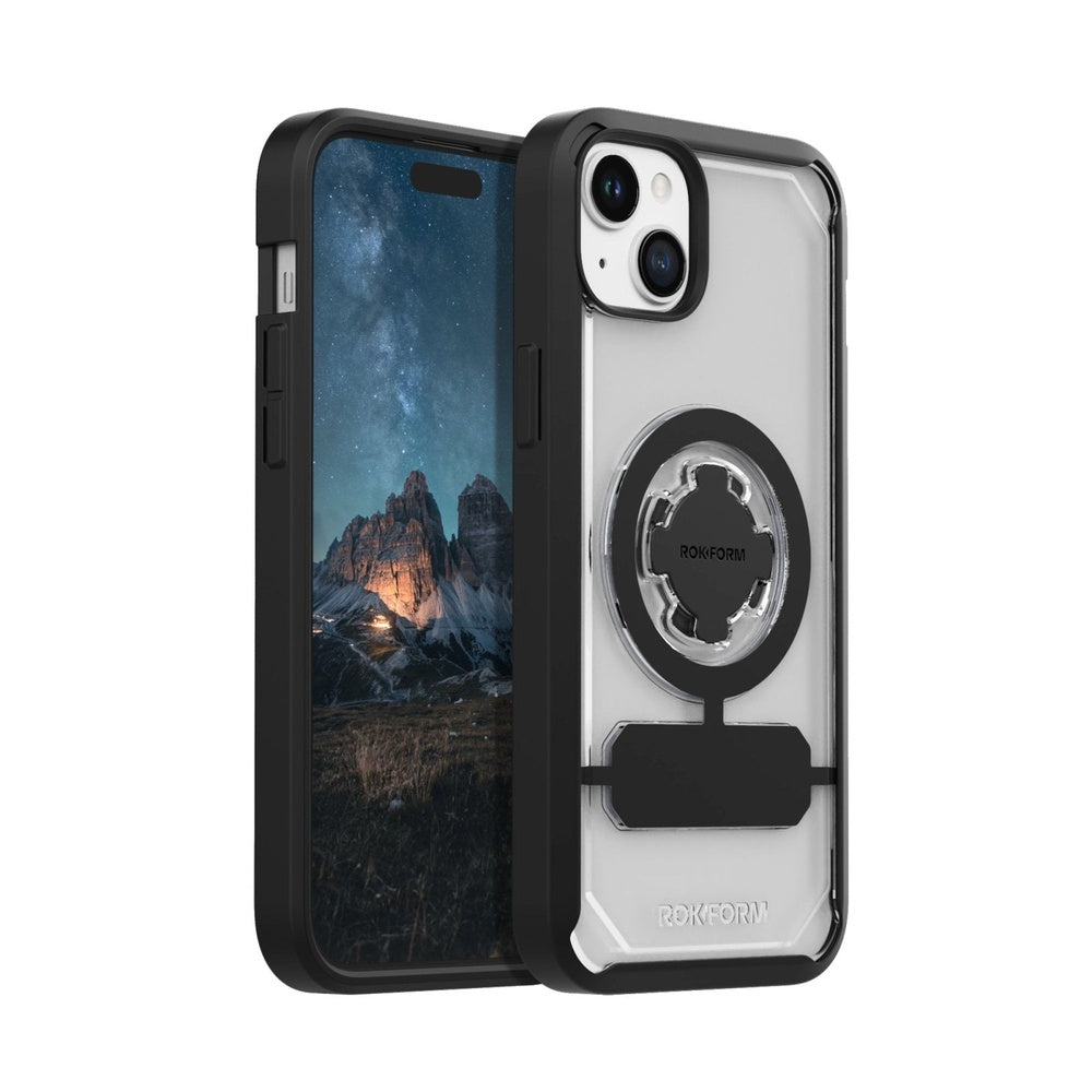 Rokform Crystal Case for iPhone 15 Plus with magnetic ring and kickstand