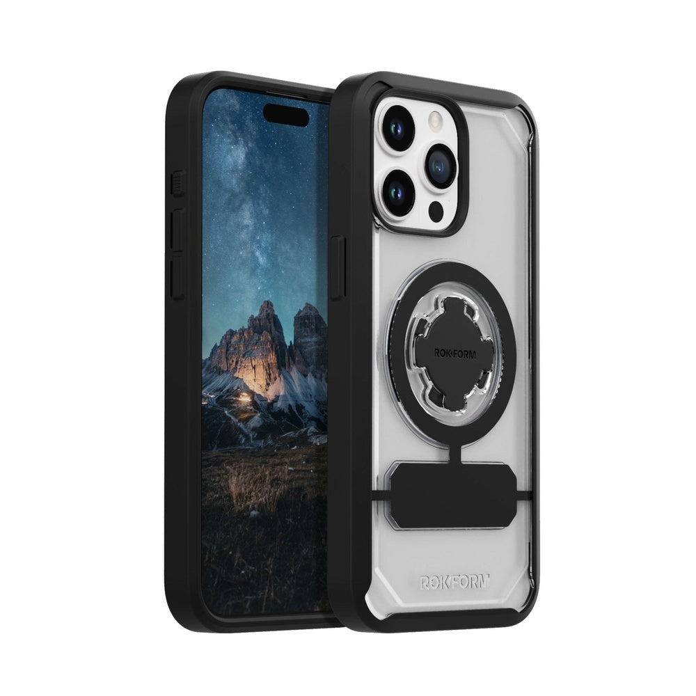 Rokform Crystal Case for iPhone 15 Pro Max with magnetic ring and kickstand feature