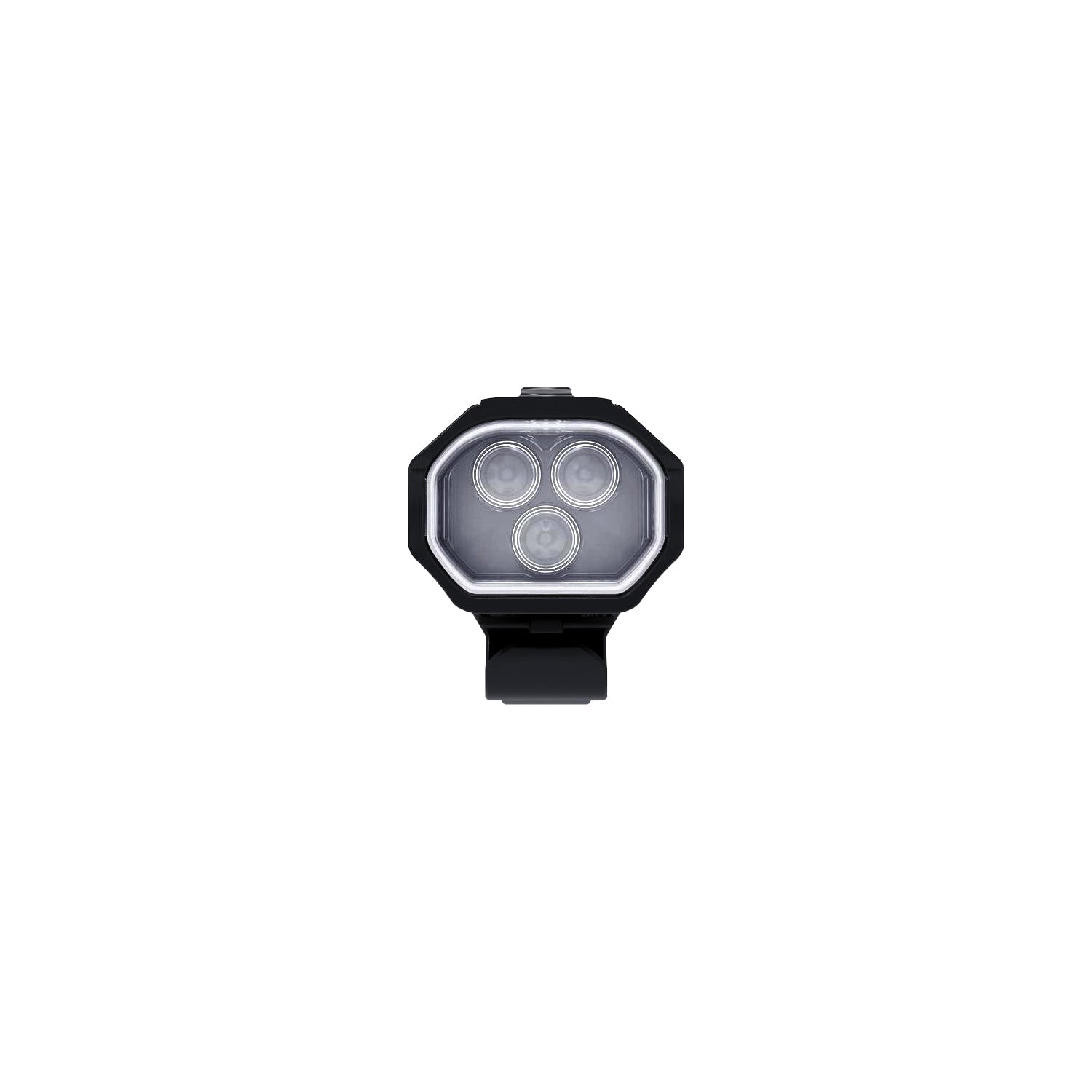 Black Lezyne KTV Drive Pro 300+ front bike light with three LED lenses