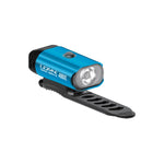 Lezyne Mini Drive 400XL blue bike light with black mounting strap