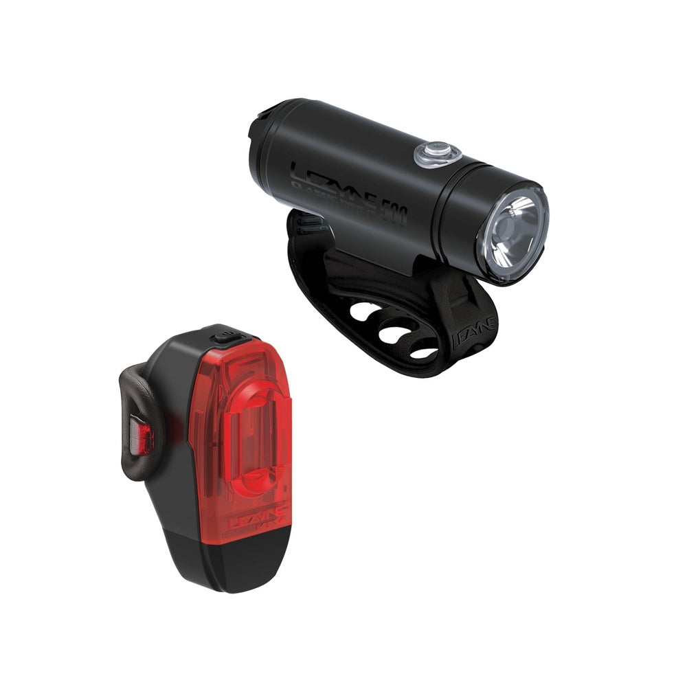 Lezyne Classic Drive 500 front bike light and KTV rear light set in matte black