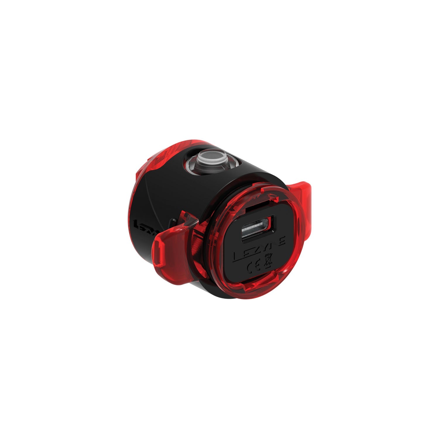 Lezyne Femto USB-C Drive rear bike light in black with red translucent housing