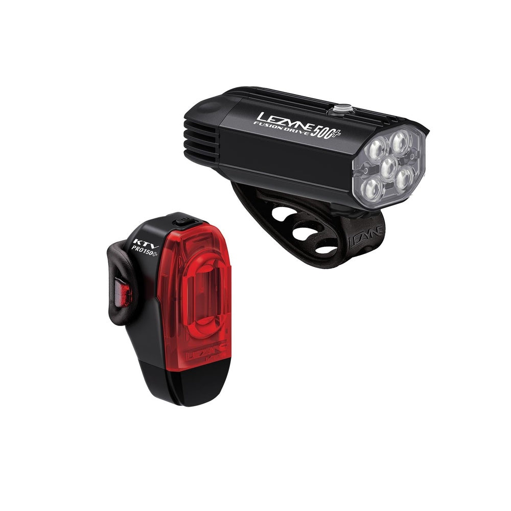 Lezyne Fusion Drive 500+ front light and KTV Drive Pro+ rear light set in black