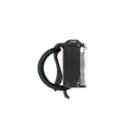 Black Lezyne Zecto Drive bike light with mounting strap on white background