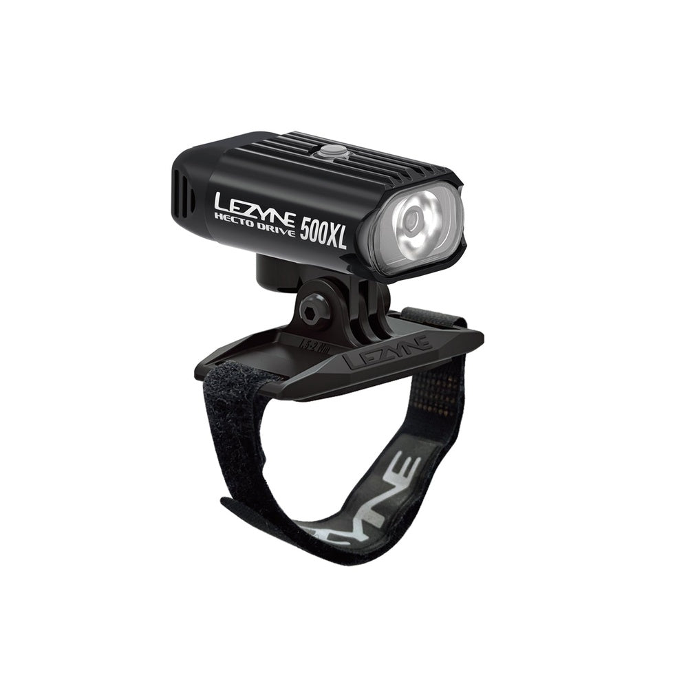 Lezyne Hecto Drive 500XL black bicycle light with handlebar mount strap