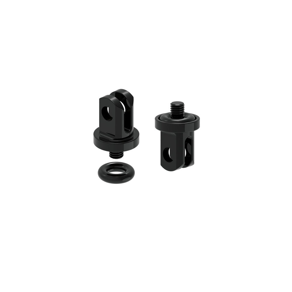Black Lezyne GoPro LED adapter components with mounting hardware on white background