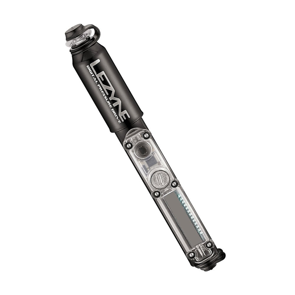 Lezyne Digital Pressure Drive bike pump in gloss black with clear chamber