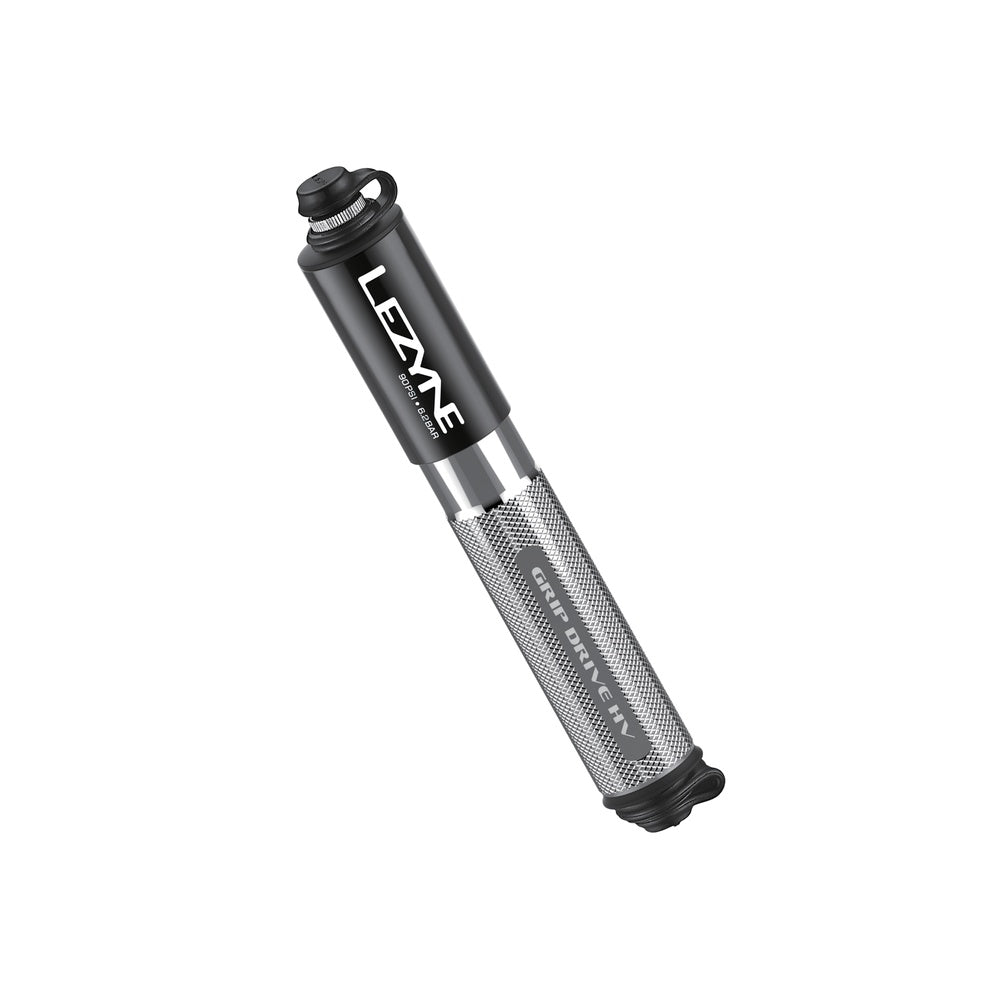 Lezyne HV Grip Drive mini bike pump in black and silver finish