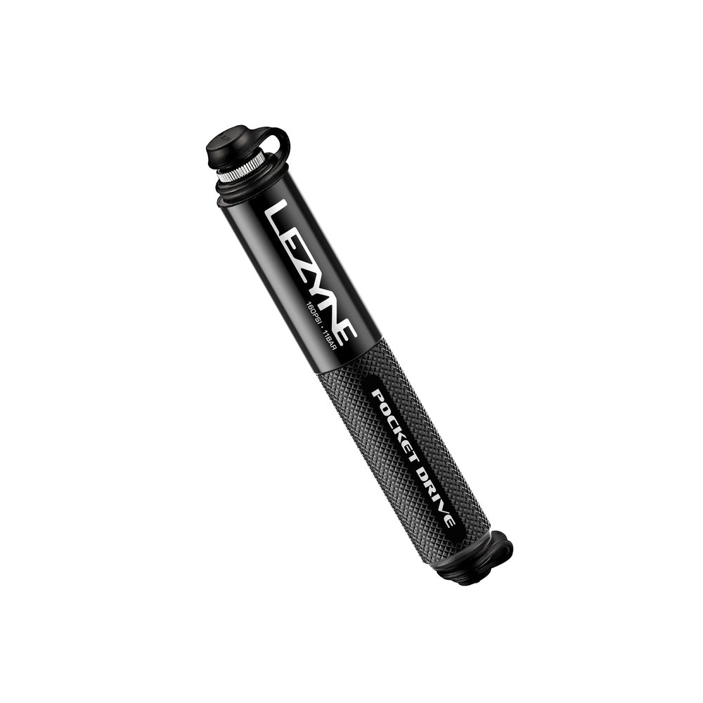 Lezyne Pocket Drive black mini bicycle pump with textured grip