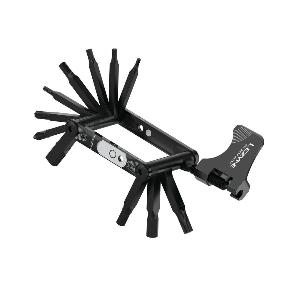 Lezyne V PRO 13 black multi-tool with various hex keys and tools extended