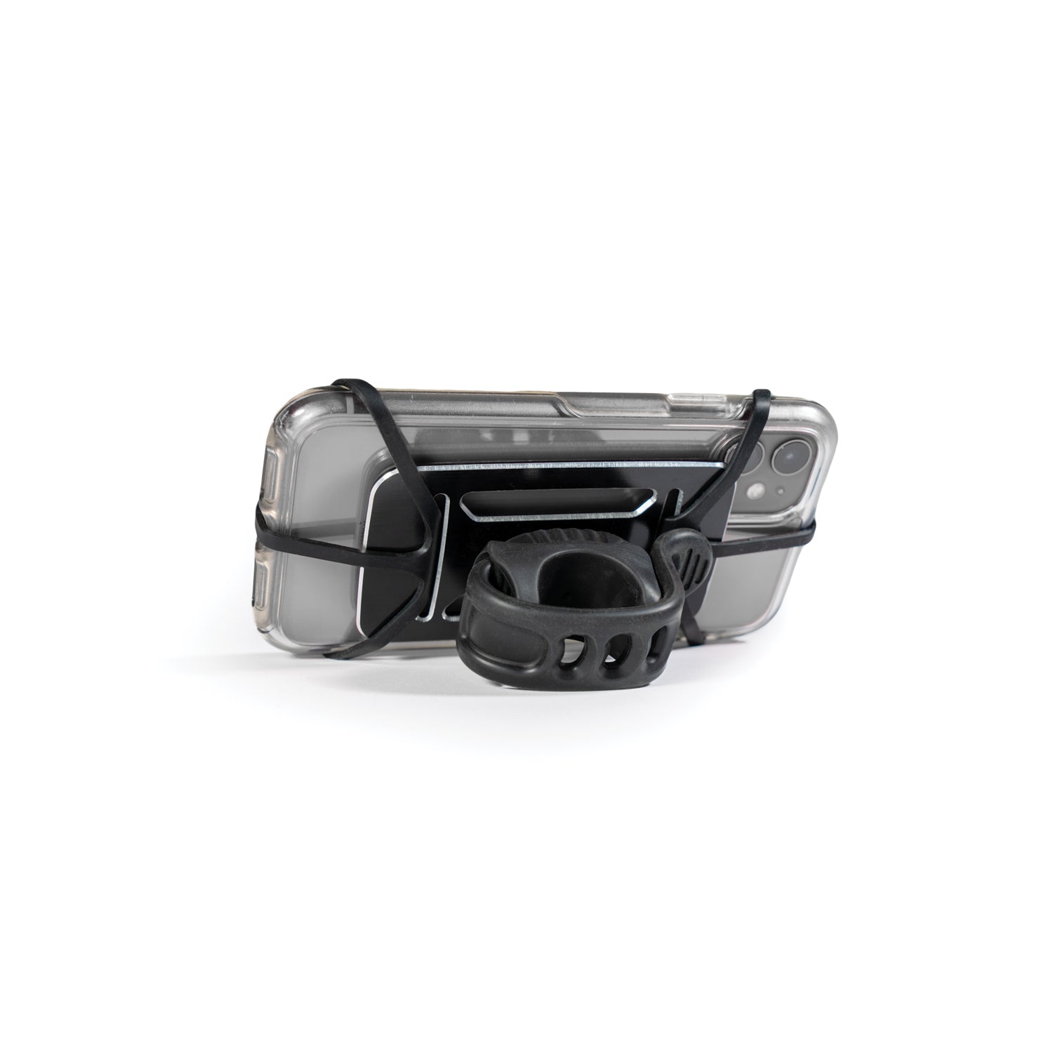 Lezyne Smart Grip Mount with clear phone case and black mounting hardware