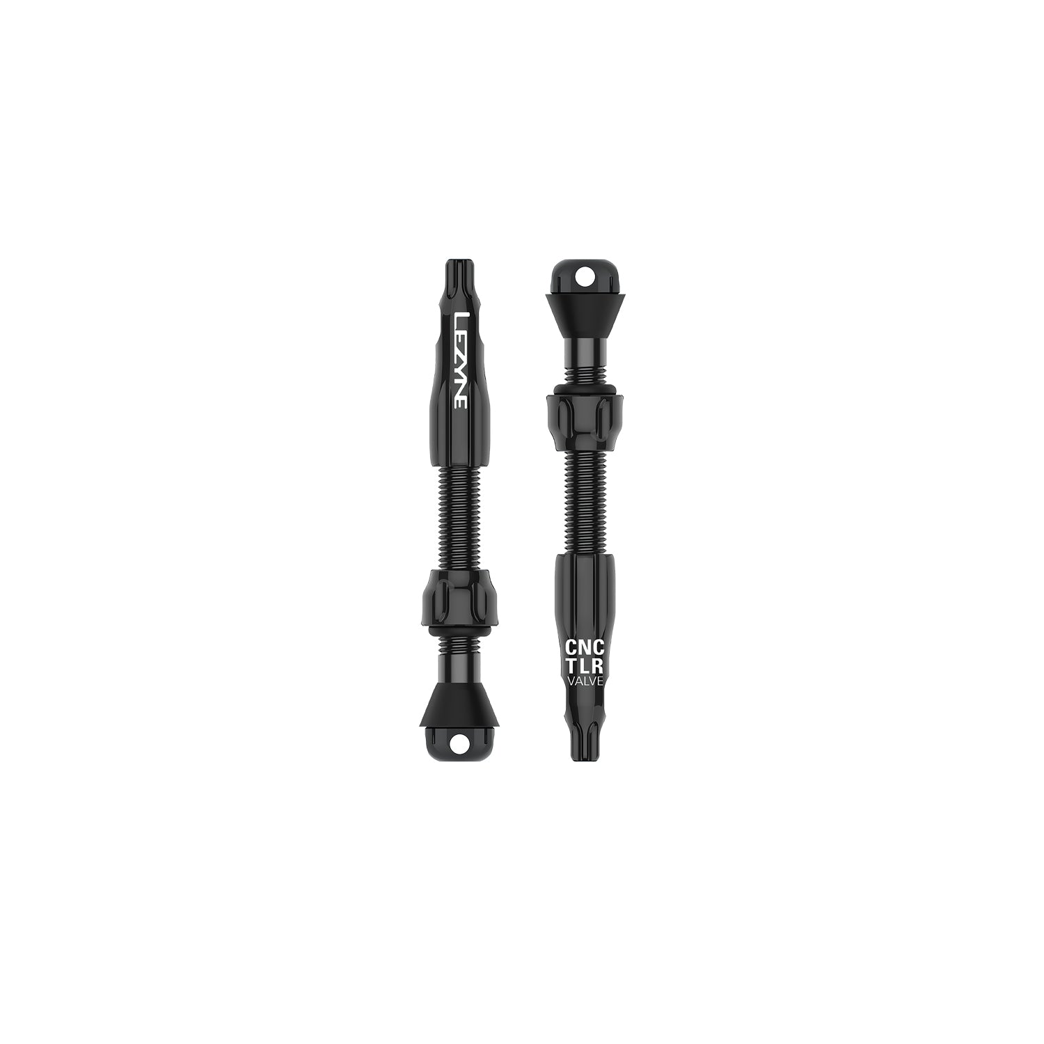 Lezyne CNC TLR tubeless valve stems in black, pair of 60mm valves