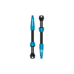 Lezyne CNC TLR tubeless valve stems in blue and black finish, pair