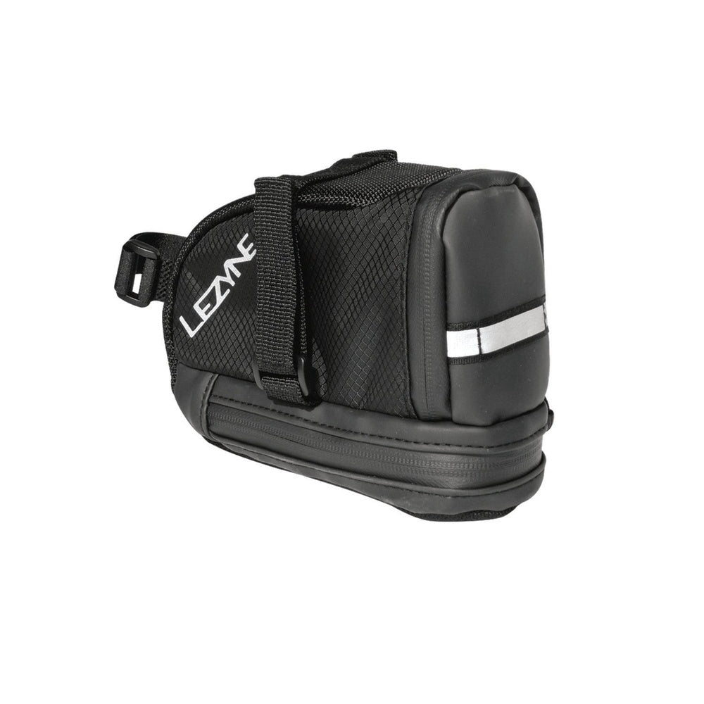 Lezyne L Caddy black bicycle saddle bag with reflective stripe