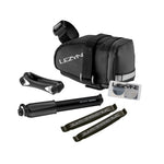 Lezyne M-Caddy Sport Kit with black saddle bag, tire levers, pump and patches