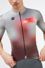 Close-up front view of Gobik Attitude 2.0 jersey in Flank color showing logo and gradient pattern detail