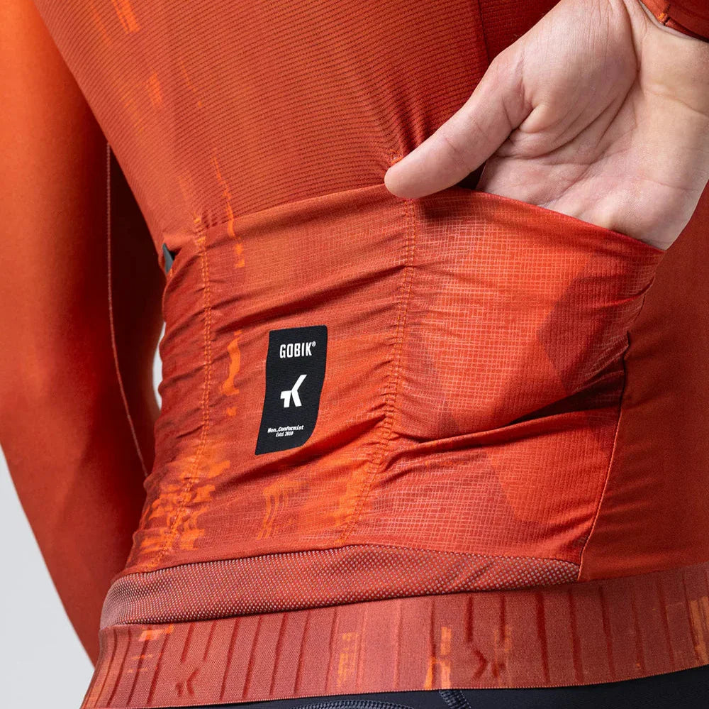 Gobik CX Pro 3.0 Long Sleeve Jersey in burnt orange showing back pocket detail
