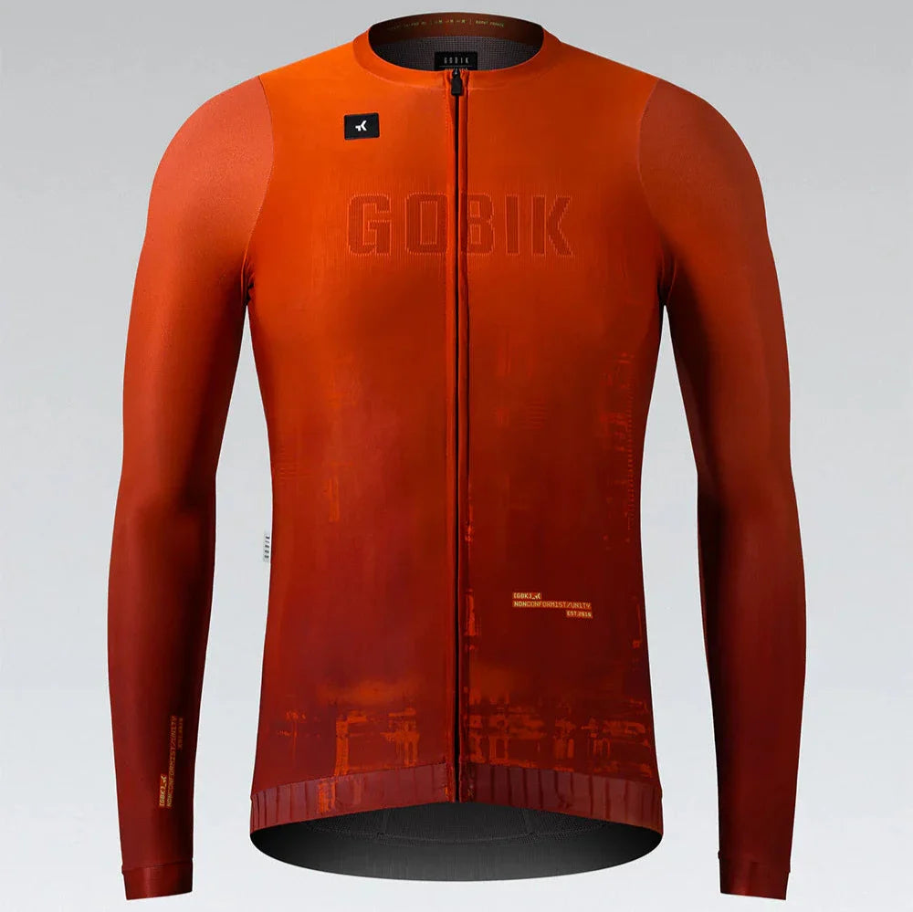 Gobik CX Pro 3.0 Long Sleeve Cycling Jersey in Burnt Orange with full zip front