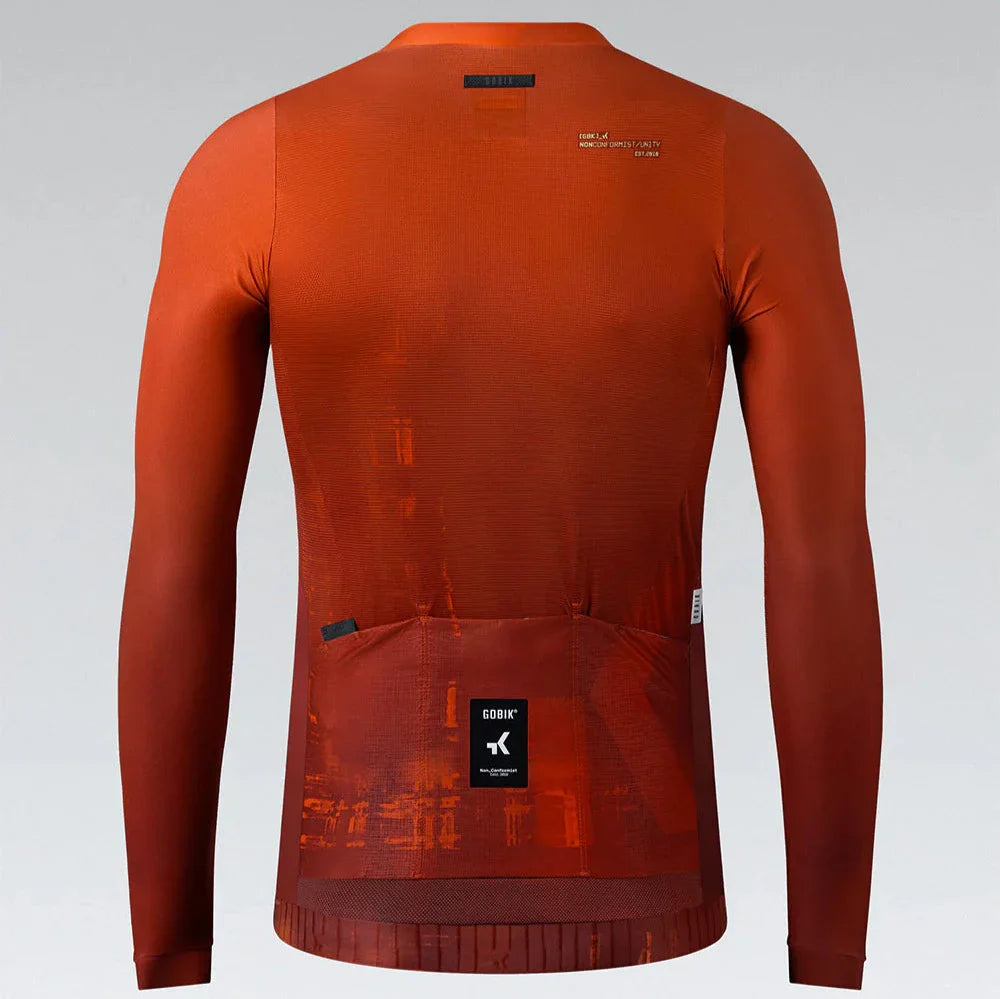 Gobik CX Pro 3.0 Long Sleeve Jersey in burnt orange showing front and back views
