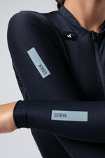 Gobik Avalon Ink long sleeve cycling jersey in dark navy with reflective panels