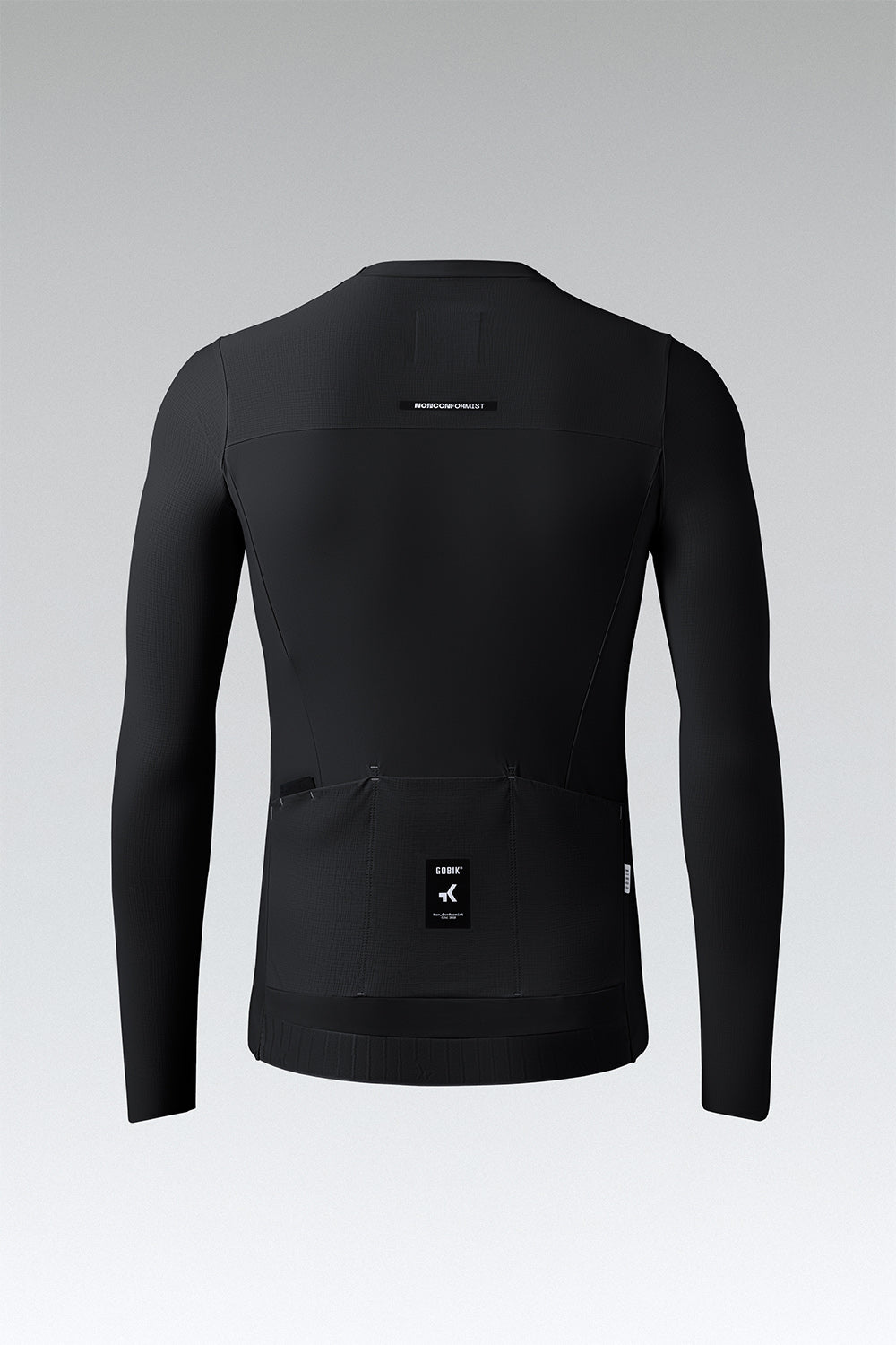 Gobik Avalon Ink black long sleeve cycling jersey back view with pockets