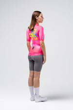 Gobik CX Pro 4.0 jersey in Drip colorway worn by female cyclist, rear view