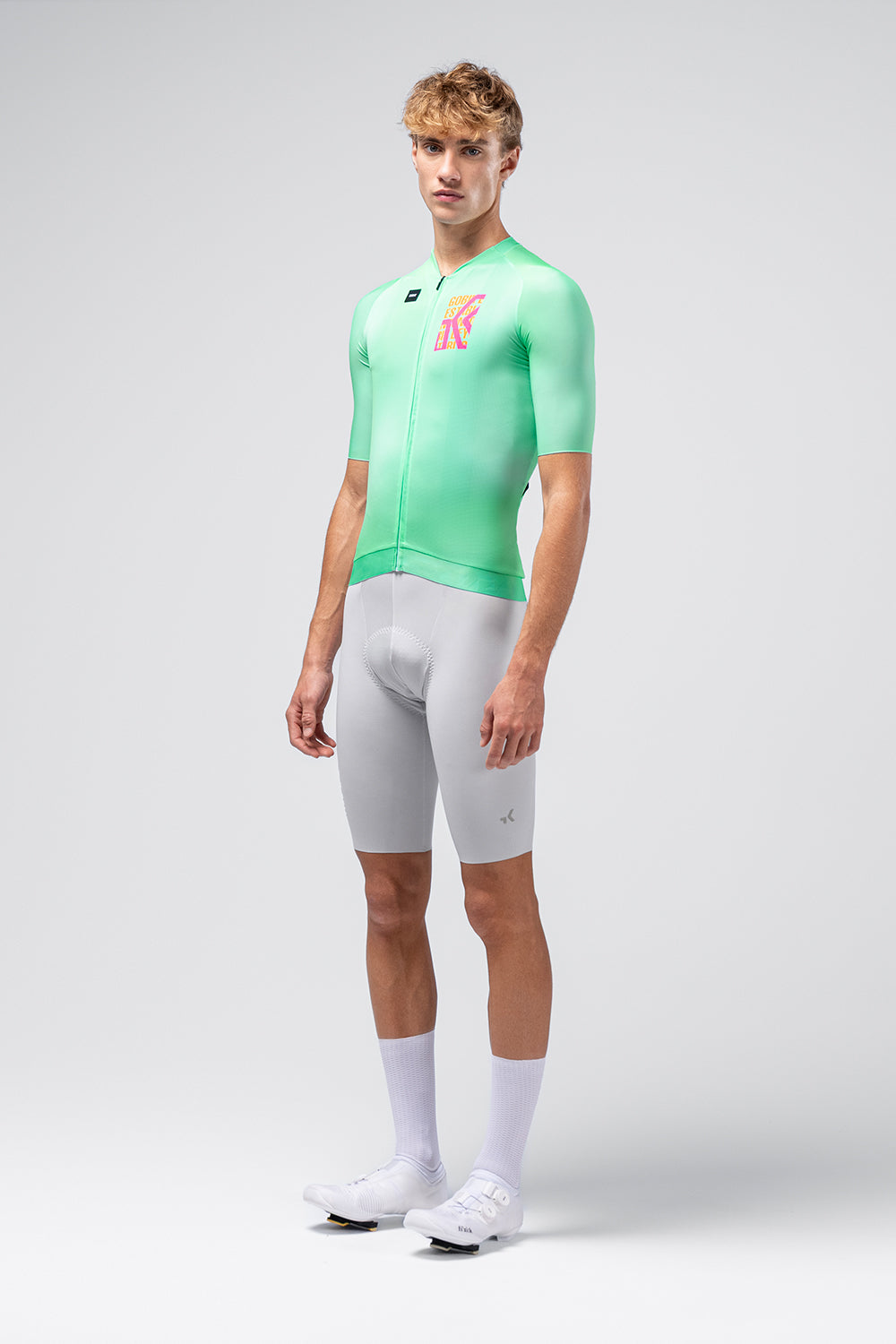 Gobik CX Pro 4.0 cycling jersey in Blast mint green worn by male model