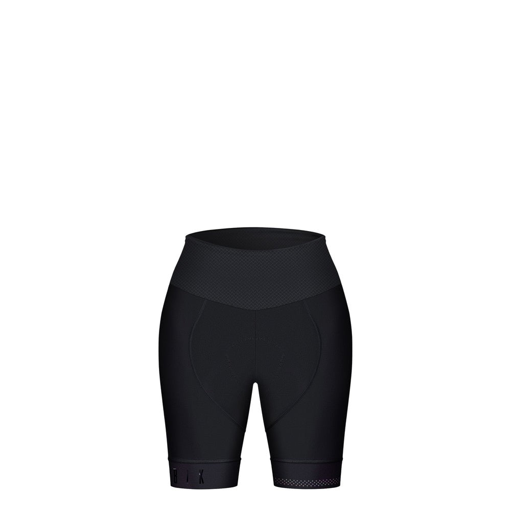 Black women's cycling shorts with high waistband and textured panels