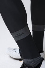 Gobik Absolute 7.0 black bib shorts detail showing leg panel and branding