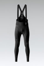 Gobik Absolute black cycling bib shorts with suspenders on gray background