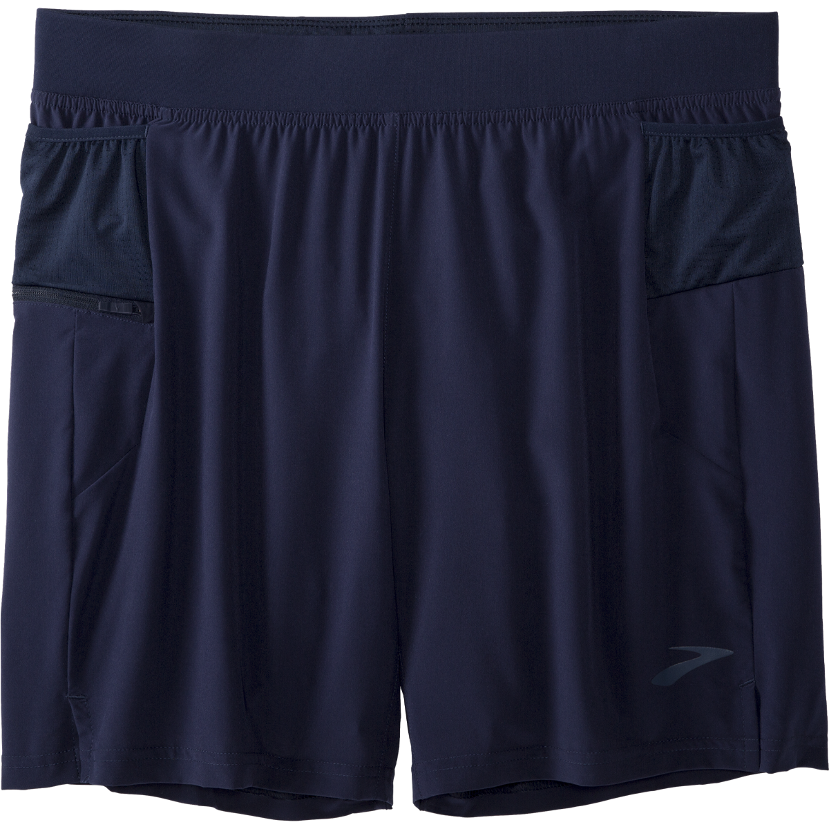 Brooks Sherpa men's running shorts in dark navy blue with elastic waistband