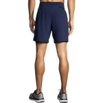Brooks Sherpa 7 inch 2-in-1 running shorts in dark navy blue, rear view