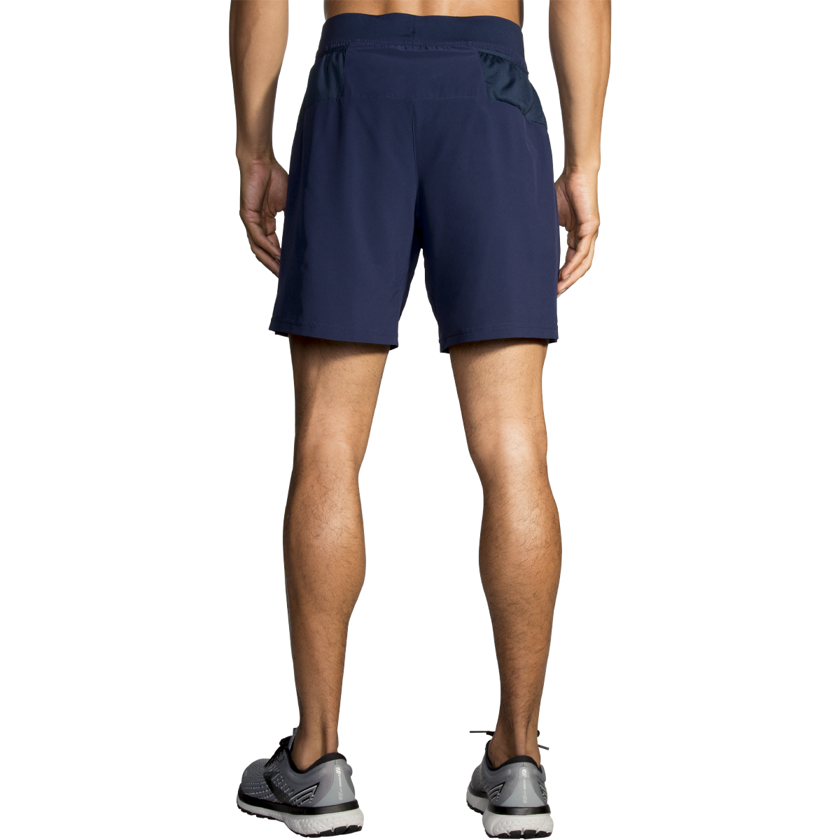 Brooks Sherpa 7 inch 2-in-1 running shorts in dark navy blue, rear view