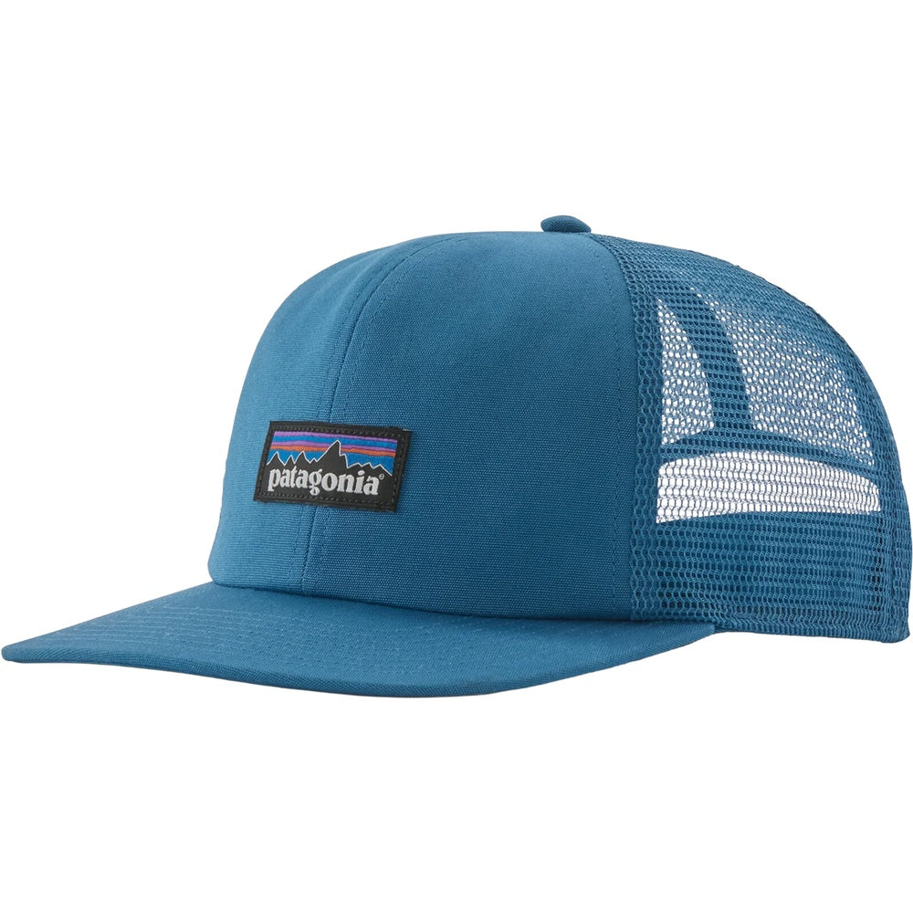 Patagonia Relaxed Trucker Hat in aquatic blue with P-6 logo patch
