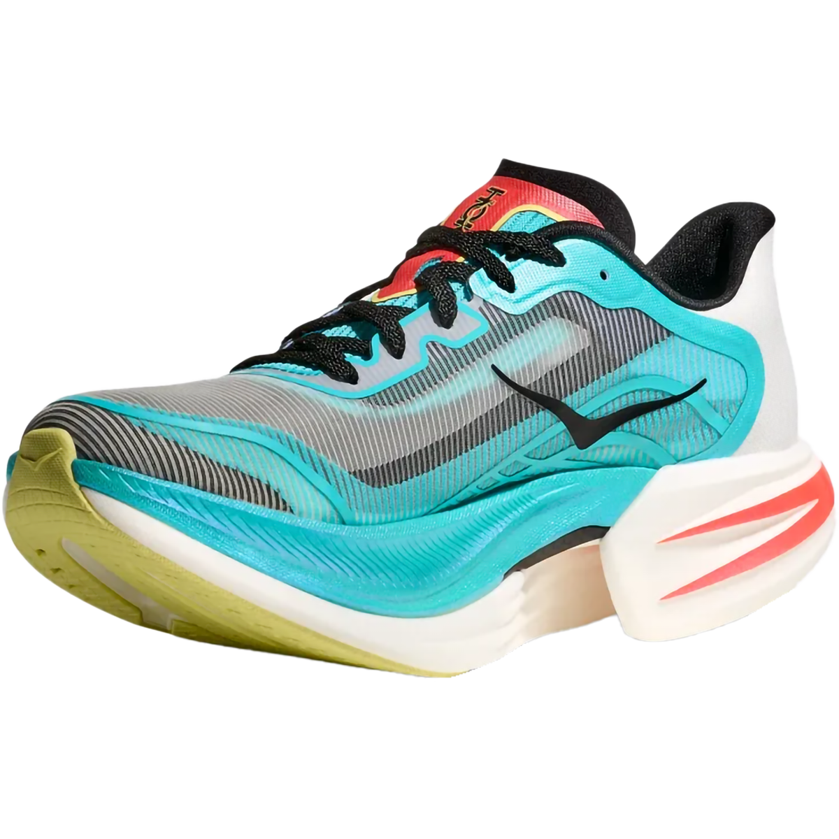 Hoka Cielo X1 2.0 running shoe in frost blue and lava coral colorway